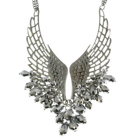 Mi Amore Wings Adjustable Statement-Necklace Silver-Tone