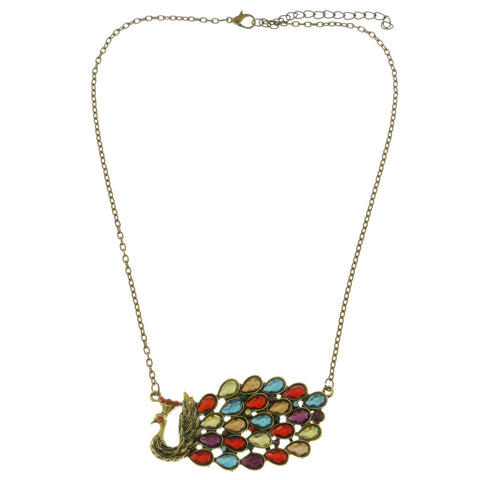 Mi Amore Peacock Adjustable Pendant-Necklace Multicolor & Gold-Tone