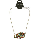Mi Amore Peacock Adjustable Pendant-Necklace Multicolor & Gold-Tone