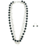 Mi Amore Adjustable Necklace-Earring-Set Blue/Silver-Tone