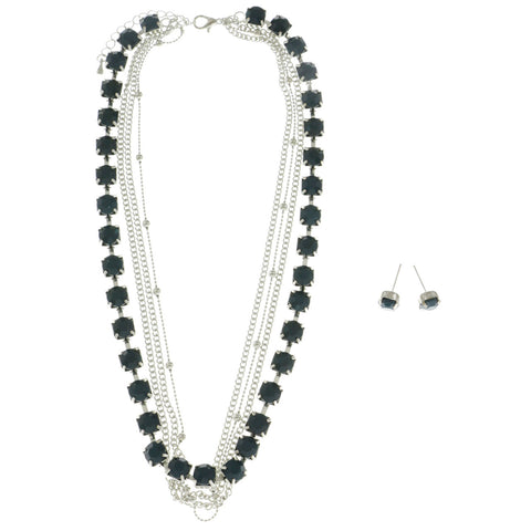 Mi Amore Adjustable Necklace-Earring-Set Blue/Silver-Tone