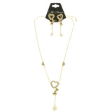 Mi Amore Hearts Adjustable Necklace-Earring-Set Gold-Tone & White