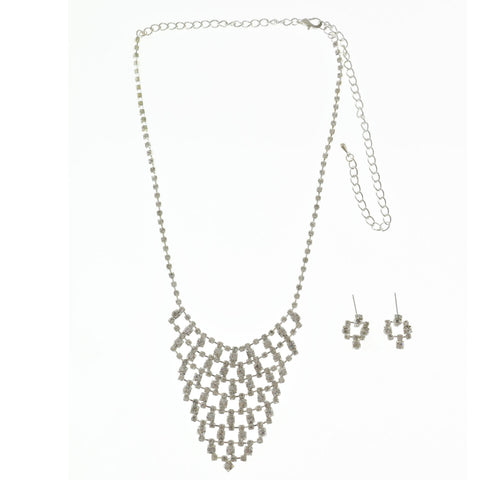 Mi Amore Adjustable Necklace-Earring-Set Silver-Tone