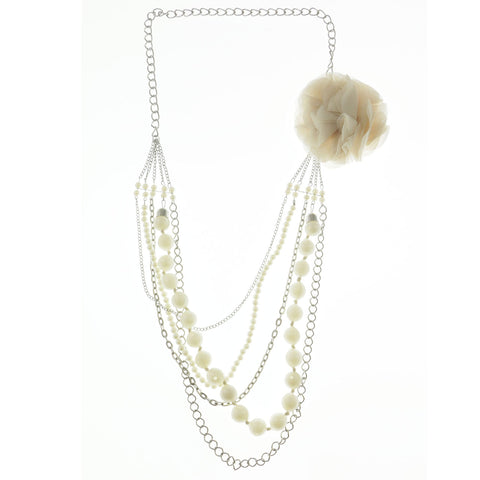Mi Amore Flower Statement-Necklace White/Silver-Tone