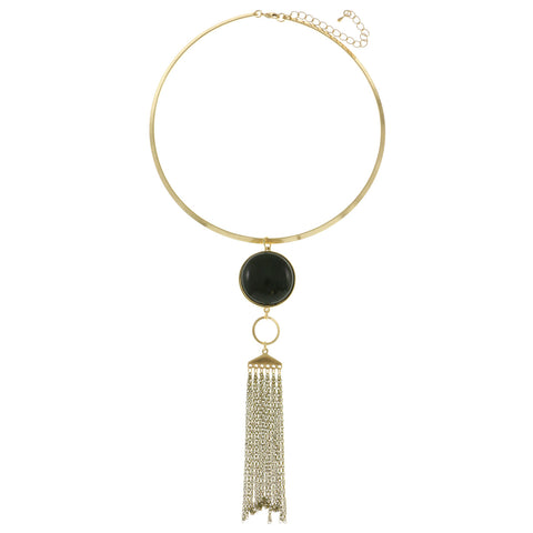 Mi Amore Adjustable Tassel Collar-Necklace Gold-Tone & Black
