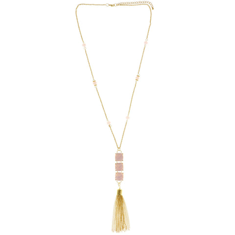 Mi Amore Tassel Adjustable Long-Necklace Gold-Tone & Pink