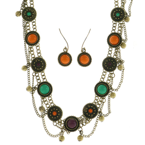 Mi Amore Adjustable Necklace-Earring-Set Multicolor/Gold-Tone