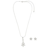 Mi Amore Snowflake Star Adjustable Necklace-Earring-Set Silver-Tone