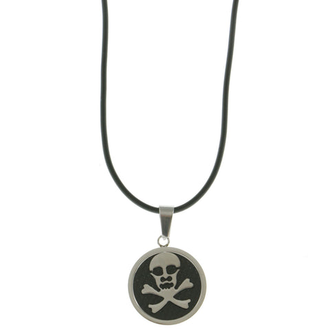 Mi Amore Skull and Crossbones Adjustable Pendant-Necklace Black & Silver-Tone