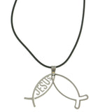 Mi Amore Jesus Fish Adjustable Pendant-Necklace Black & Silver-Tone