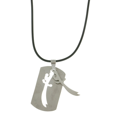 Mi Amore Sword Adjustable Pendant-Necklace Black & Silver-Tone