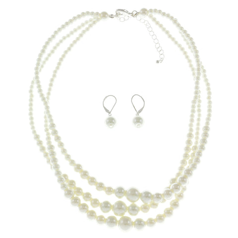 Mi Amore Adjustable Beaded-Necklace White/Silver-Tone