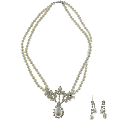 Mi Amore Necklace-Earring-Set White/Silver-Tone