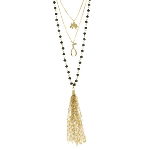 Mi Amore Elephant Wishbone Adjustable Layered-Necklace Gold-Tone & Black