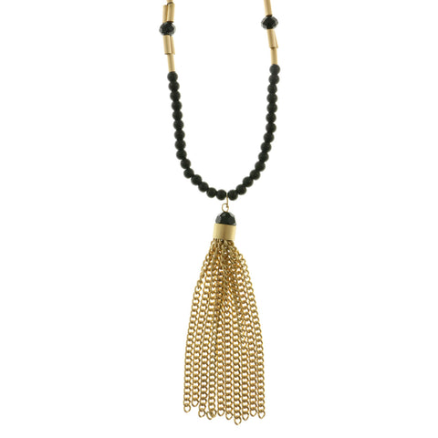 Mi Amore Beaded-Necklace Black/Gold-Tone