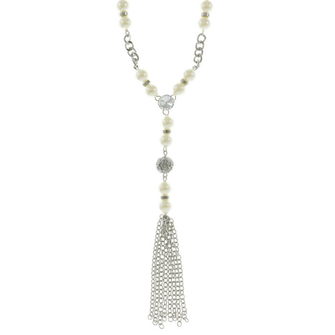 Mi Amore Tassels Long-Necklace Silver-Tone/White