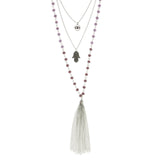 Mi Amore Eye Hand Adjustable Layered-Necklace Purple & Silver-Tone