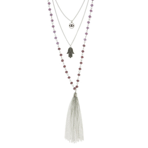 Mi Amore Eye Hand Adjustable Layered-Necklace Purple & Silver-Tone