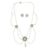 Mi Amore Snowflake Flower Adjustable Necklace-Earring-Set White & Silver-Tone