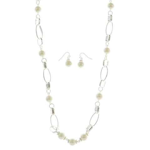 Mi Amore Necklace-Earring-Set Silver-Tone/White