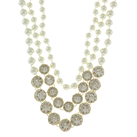 Mi Amore Adjustable Layered-Necklace White/Gold-Tone