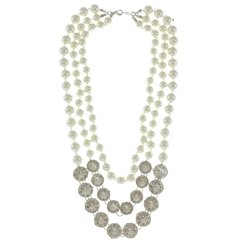 Mi Amore Adjustable Layered-Necklace White/Silver-Tone