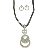 Mi Amore Adjustable Necklace-Earring-Set Silver-Tone/Black