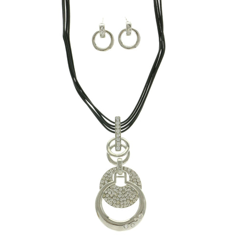 Mi Amore Adjustable Necklace-Earring-Set Silver-Tone/Black