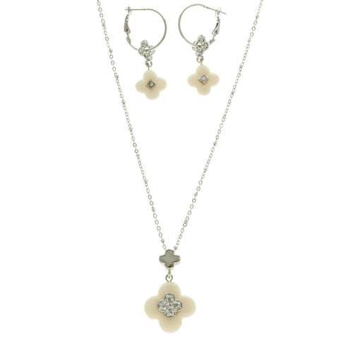 Mi Amore Necklace-Earring-Set Silver-Tone/White