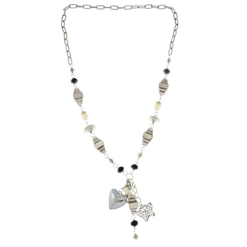 Mi Amore Heart Butterfly Pendant-Necklace Multicolor & Silver-Tone