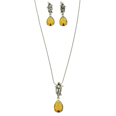 Mi Amore Necklace-Earring-Set Orange/Silver-Tone