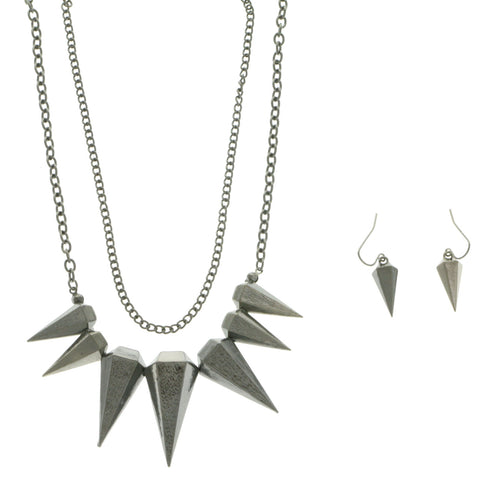 Mi Amore Spike Adjustable Necklace-Earring-Set Dark-Silver