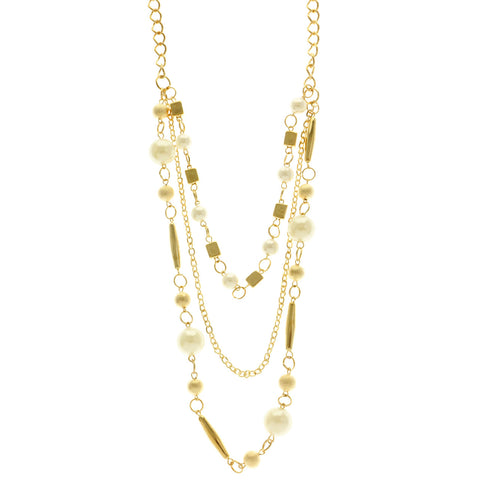 Mi Amore Adjustable Long-Necklace Gold-Tone/White