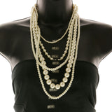 Mi Amore Adjustable Layered-Necklace White/Silver-Tone