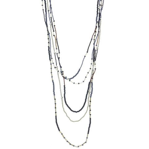 Mi Amore Adjustable Long-Necklace Blue/Silver-Tone