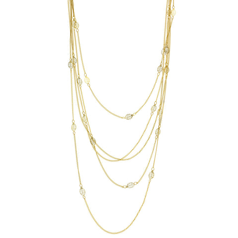 Mi Amore Leaves Adjustable Layered-Necklace Gold-Tone