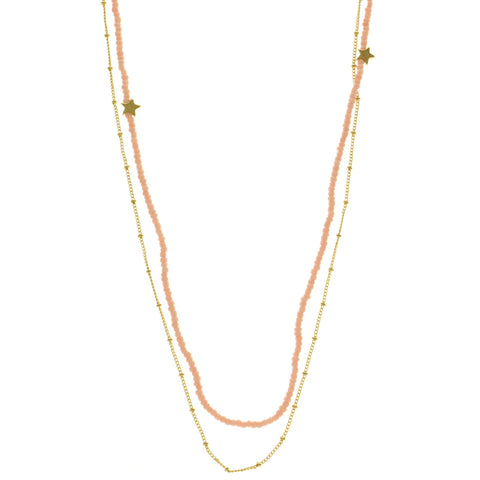 Mi Amore Star Adjustable Long-Necklace Pink & Gold-Tone