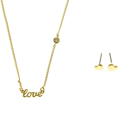 Mi Amore Love Heart Adjustable Necklace-Earring-Set Gold-Tone