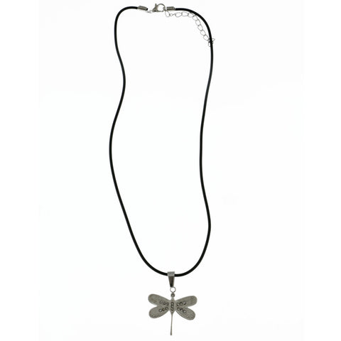 Mi Amore Dragonfly Adjustable Pendant-Necklace Black & Silver-Tone