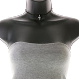 Mi Amore Palm Tree Choker-Necklace Black/Silver-Tone