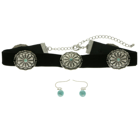 Mi Amore Necklace-Earring-Set Silver-Tone/Black