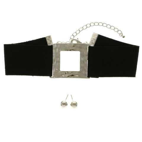 Mi Amore Necklace-Earring-Set Silver-Tone/Black