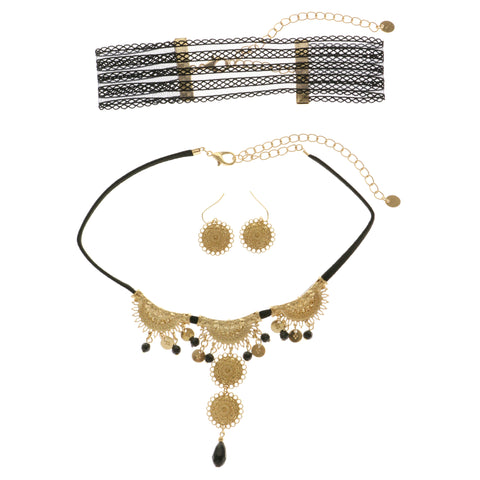 Mi Amore Necklace-Earring-Set Gold-Tone/Black