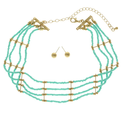 Mi Amore Necklace-Earring-Set Blue/Gold-Tone