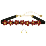 Mi Amore Flower Necklace-Earring-Set Red/Gold-Tone
