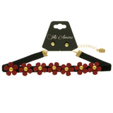 Mi Amore Flower Necklace-Earring-Set Red/Gold-Tone