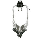 Mi Amore Wings Adjustable Necklace-Earring-Set Silver-Tone & Black