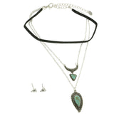 Mi Amore Necklace-Earring-Set Silver-Tone/Blue