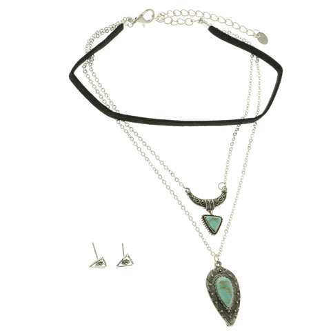 Mi Amore Necklace-Earring-Set Silver-Tone/Blue