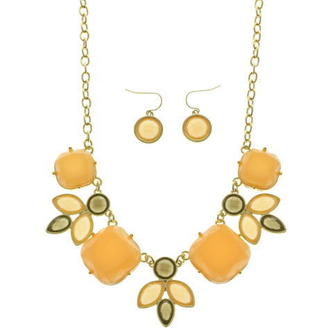 Mi Amore Necklace-Earring-Set Peach/Gold-Tone